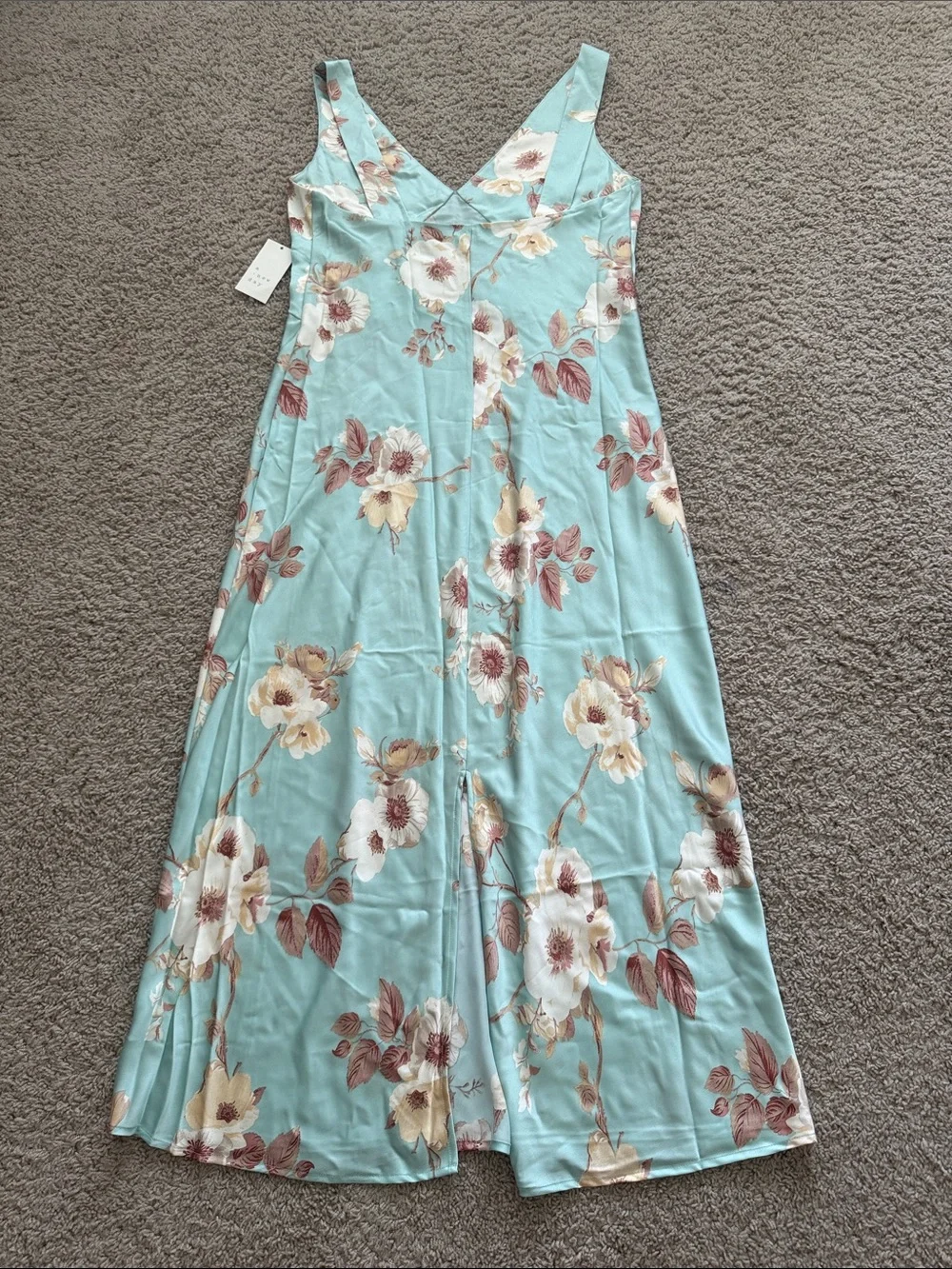 D255 NWT A New Day Floral Satin V Neck Maxi Slip Dress - Size: Large